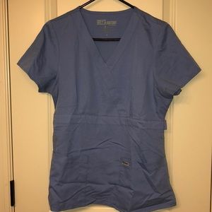Blue scrub top. Matching pants also available.